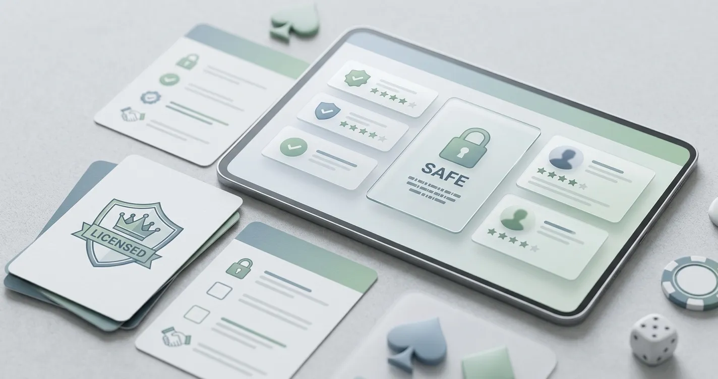 Editorial illustration of casino trust checks and licence review