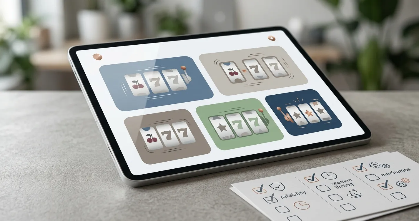 Editorial illustration of slot categories and a review checklist