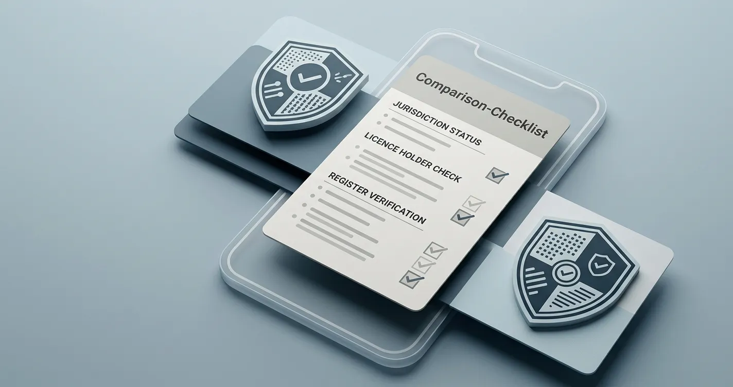 Editorial illustration of licence register checks and jurisdiction comparison